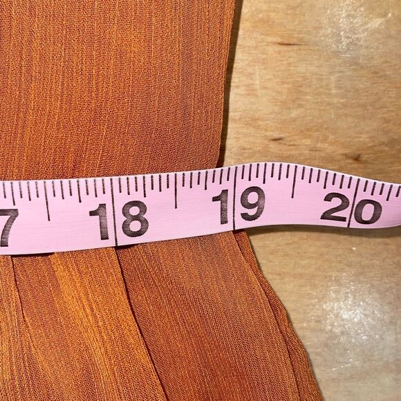 1.State Womens Split Neck Tiered Long Sleeve Lined Babydoll Mini Dress Burnt Ora - Picture 8 of 9